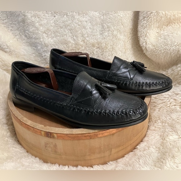 Giorgio Brutini Black Leather Stitch Tassel Loafers Handcrafted Size 11D - Picture 1 of 10